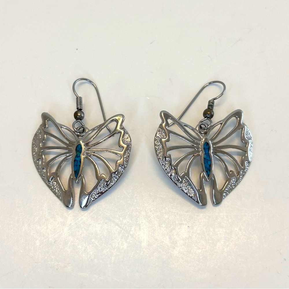 Silver Tone Cut Out Butterfly Dangle Earrings - Picture 7 of 14